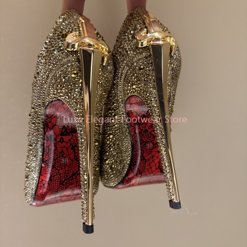 Women Shoes Formal - Gold Shiny Crystal Sword Shaped Pointed