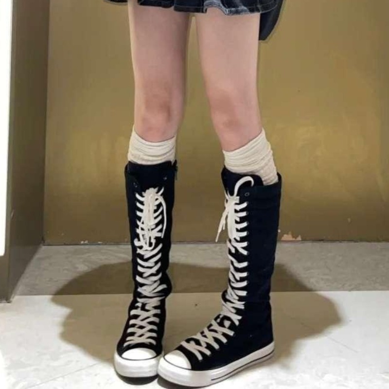 2025 New High Top Canvas Shoes - Knee High Boots Women 评论和价格