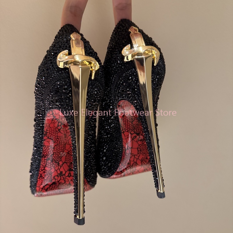 Gold Shiny Crystal Sword Shape - Women Shoes Formal 评论和价格