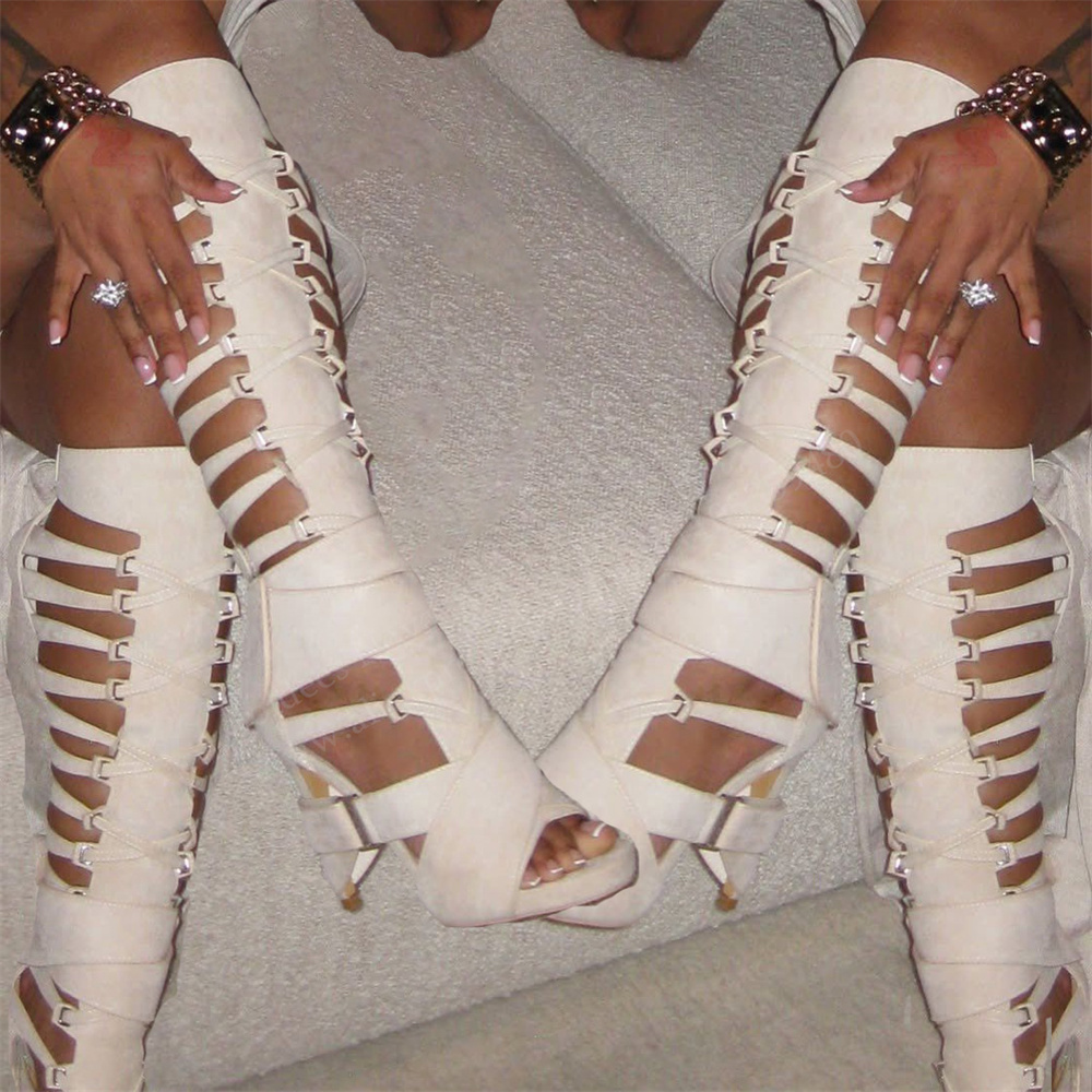 Gladiator Hollow Belt Buckle K - Knee High Boots Women 评论和价格