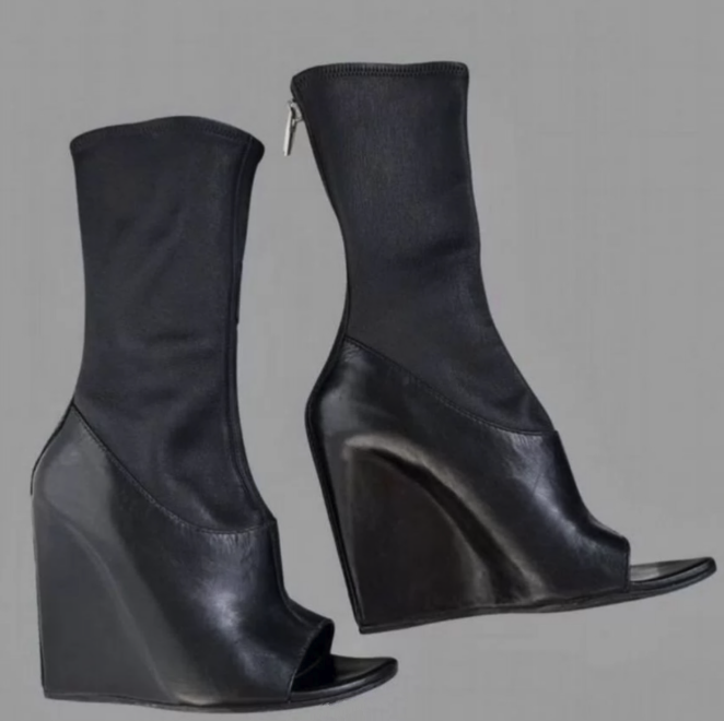 Black leather wedges peep toe  - Women'S Shoes Paris 评论和价格