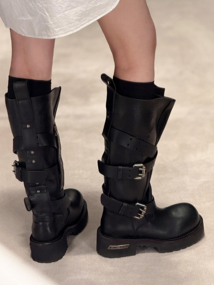 Belt Buckle Black Leather Moto - Women'S Shoes Paris 评论和价格