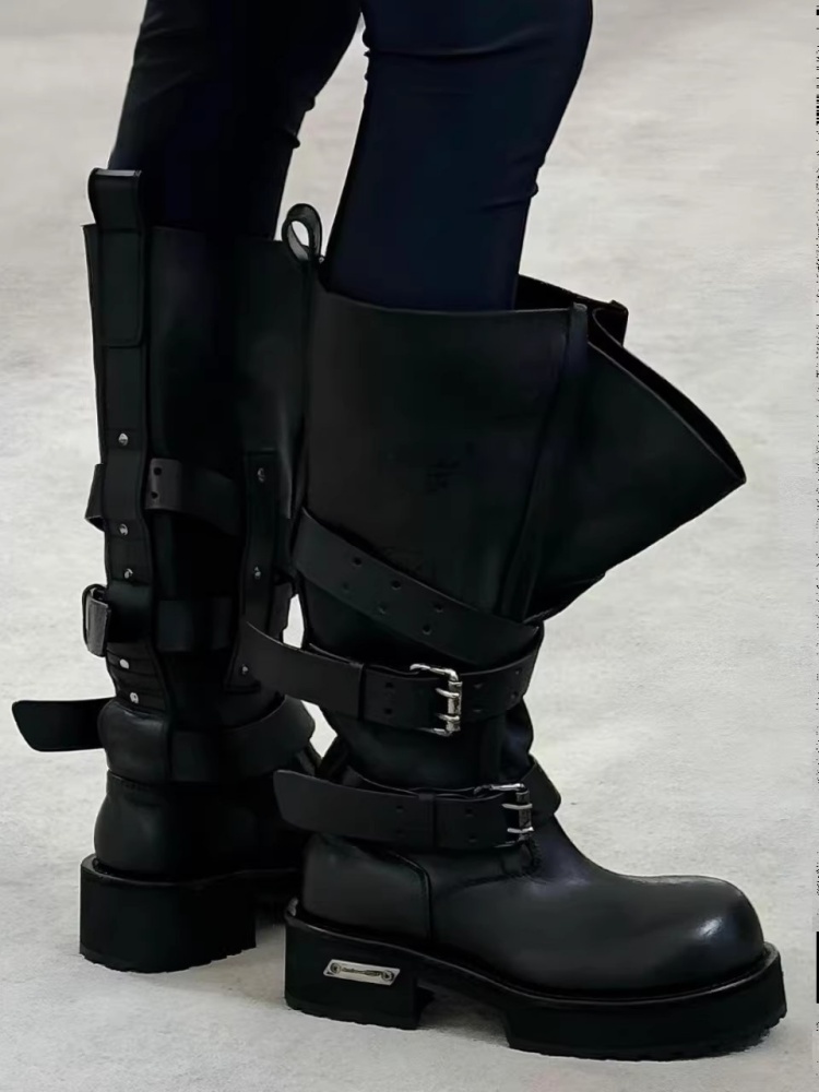 Belt Buckle Black Leather Moto - Women'S Shoes Paris 评论和价格