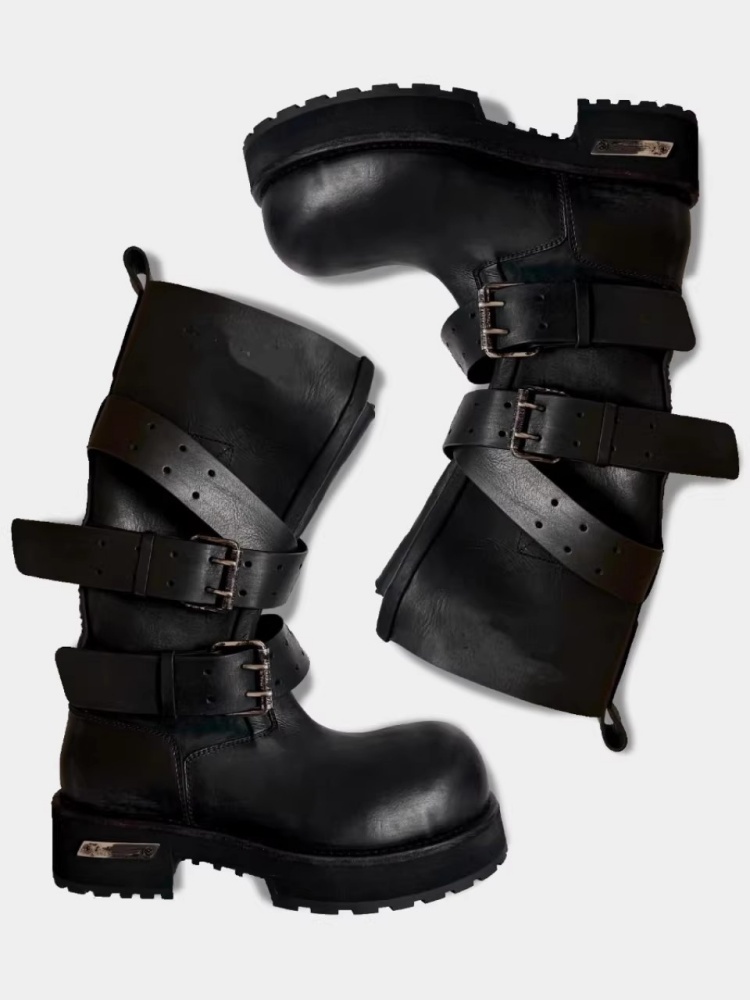 Belt Buckle Black Leather Moto - Women'S Shoes Paris 评论和价格